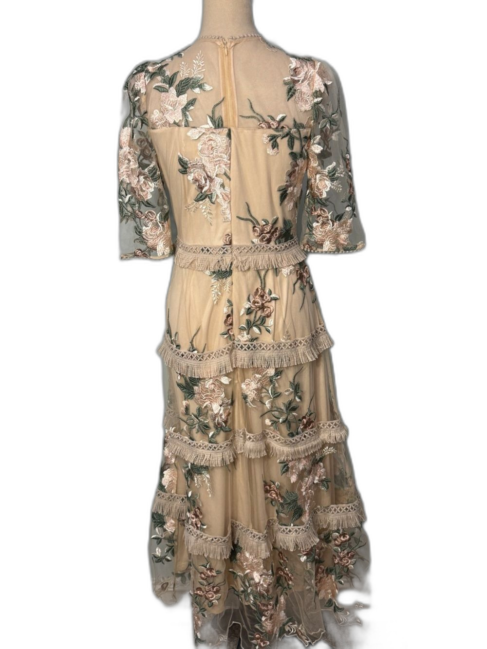 Just ME Embroidered Cream Tiered Lace Dress Size S - Picture 8 of 9